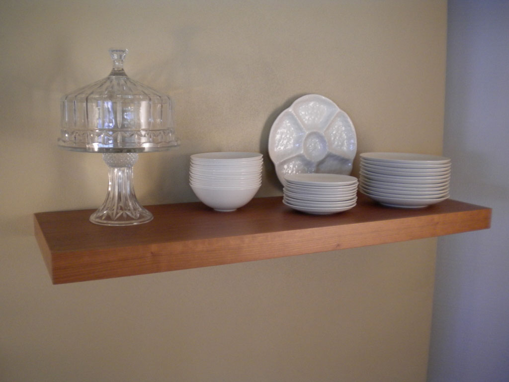 cherry floating shelves