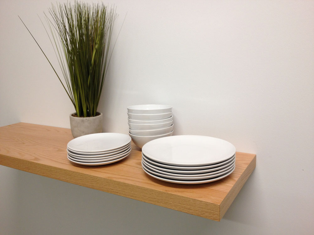 red oak floating shelves