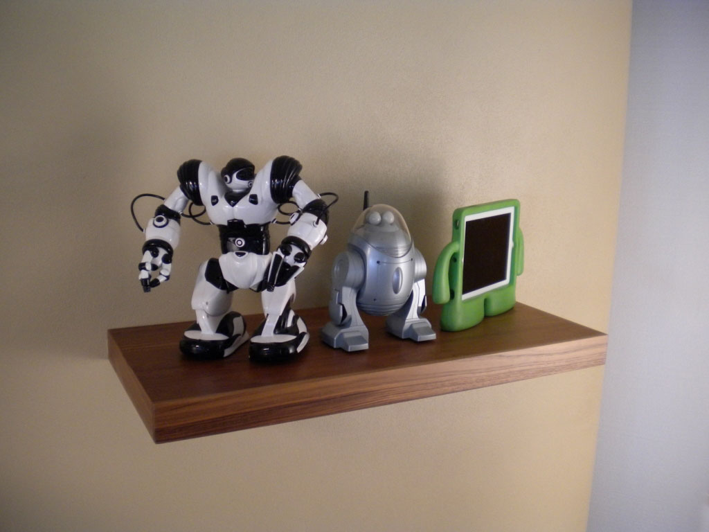 teak floating shelves