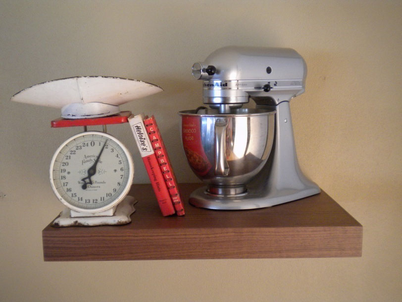 walnut floating shelves