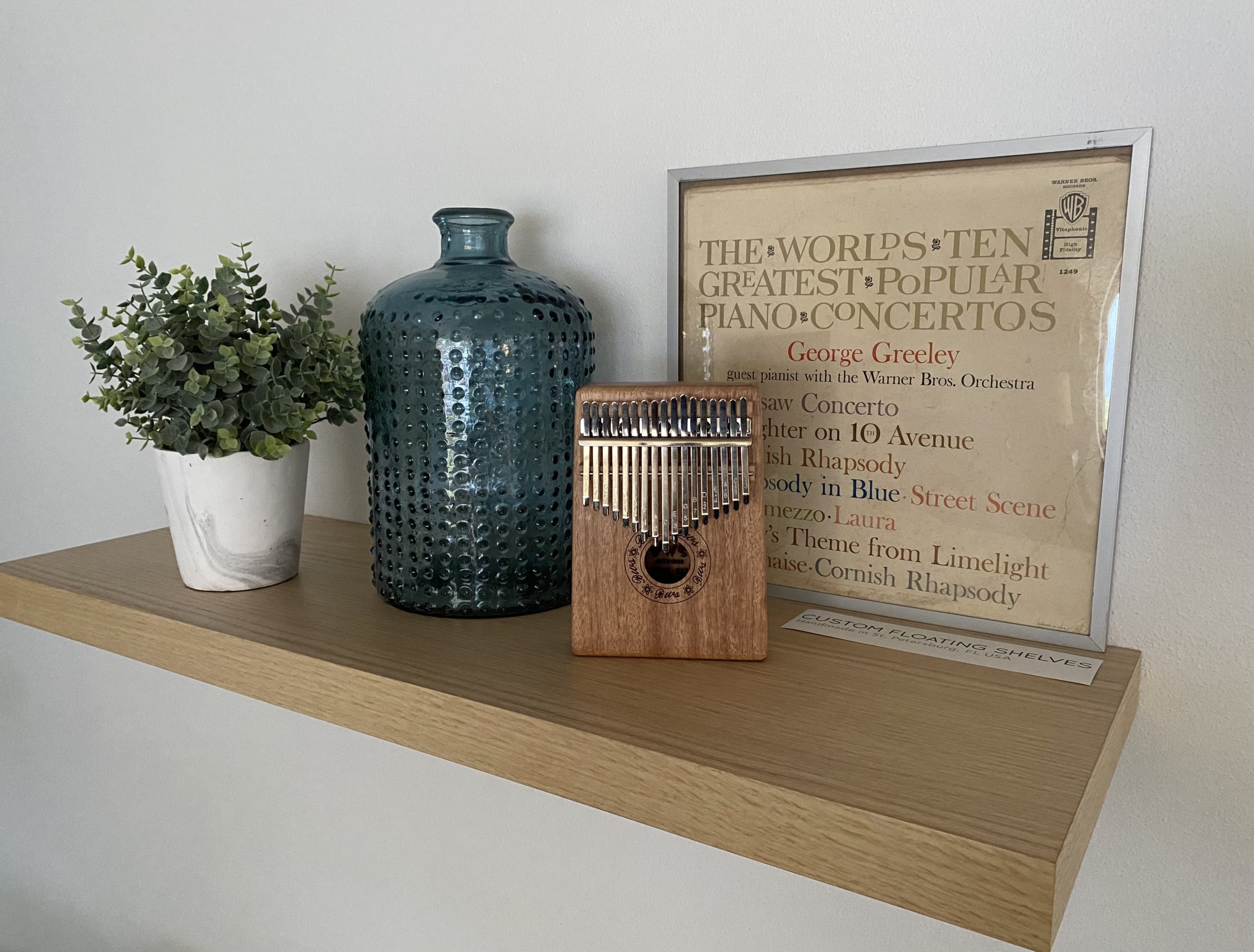 Oak wood shelf treated treated with bleach to lighten the natural color