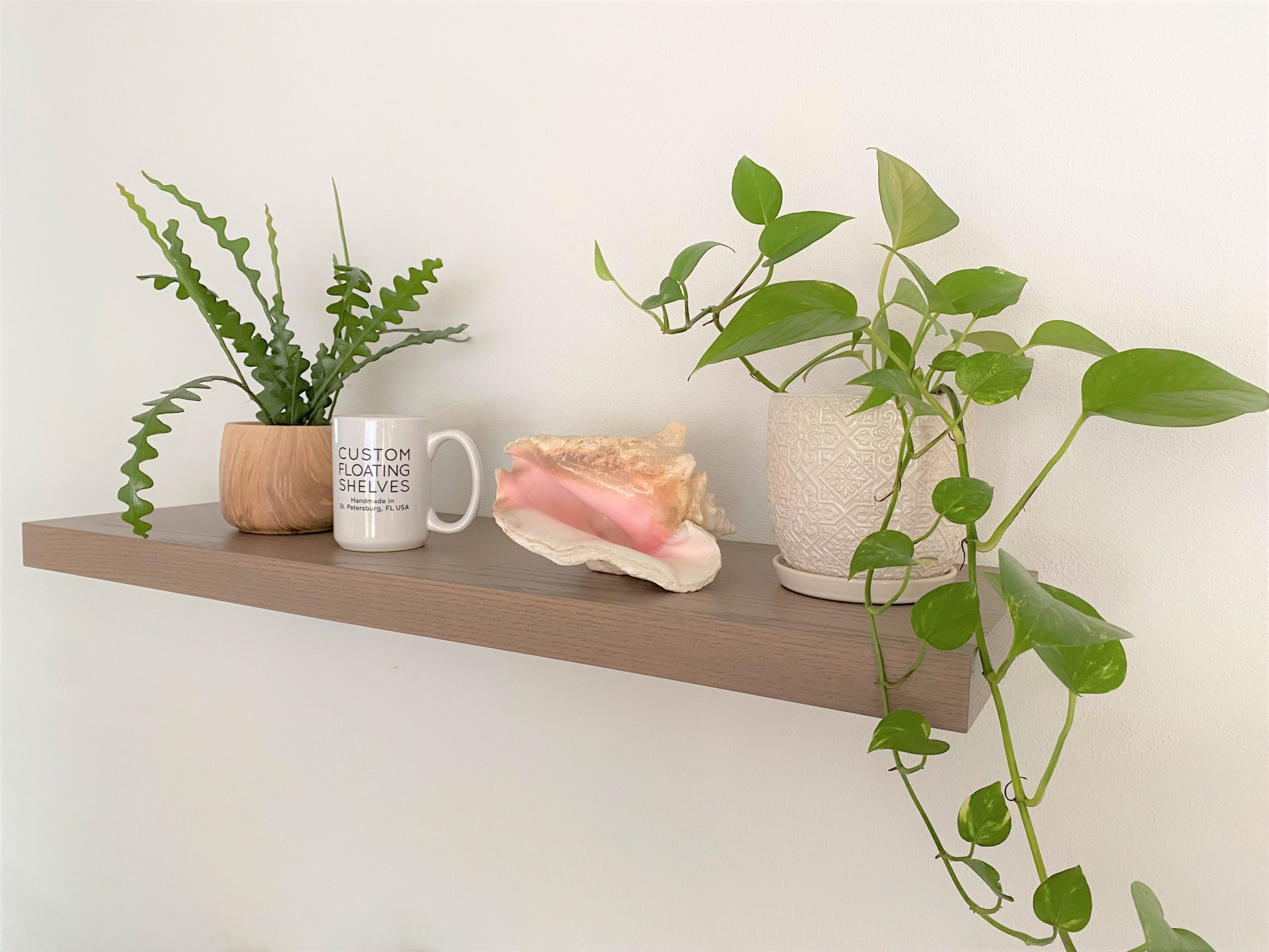 Grey stained oak floating shelf